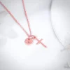 Rose Gold Personalised Halo Cross Pendant With Link Chain