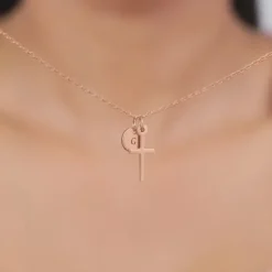 Rose Gold Personalised Halo Cross Pendant With Link Chain