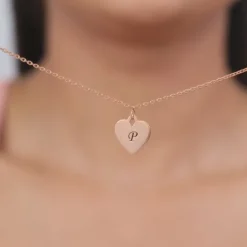 Rose Gold Personalised Heart Initial Pendant With Link Chain