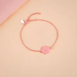 Rose Gold Personalised Hexagon Initial Bracelet