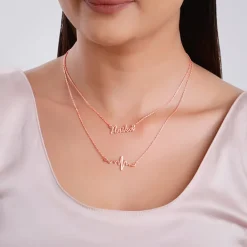 Rose Gold Personalised Heartbeat Layered Necklace
