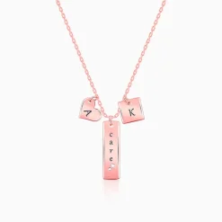 Rose Gold Personalised Initial Charm Pendant With Link Chain