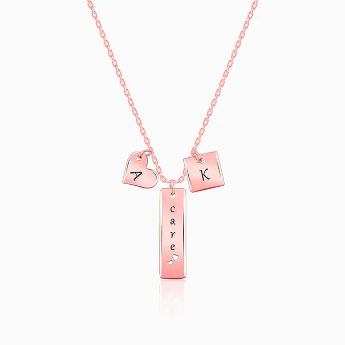 Rose Gold Personalised Initial Charm Pendant With Link Chain