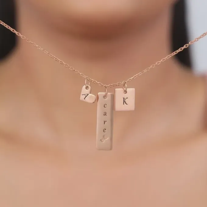Rose Gold Personalised Initial Charm Pendant With Link Chain