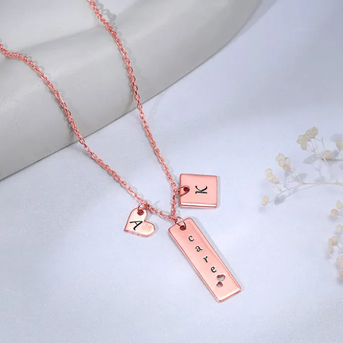 Rose Gold Personalised Initial Charm Pendant With Link Chain