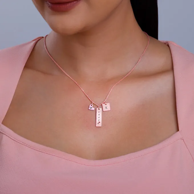 Rose Gold Personalised Initial Charm Pendant With Link Chain