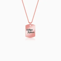 Rose Gold Personalised Military Dog Tag Pendant with Box Chain For Him
