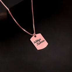 Rose Gold Personalised Military Dog Tag Pendant with Box Chain For Him