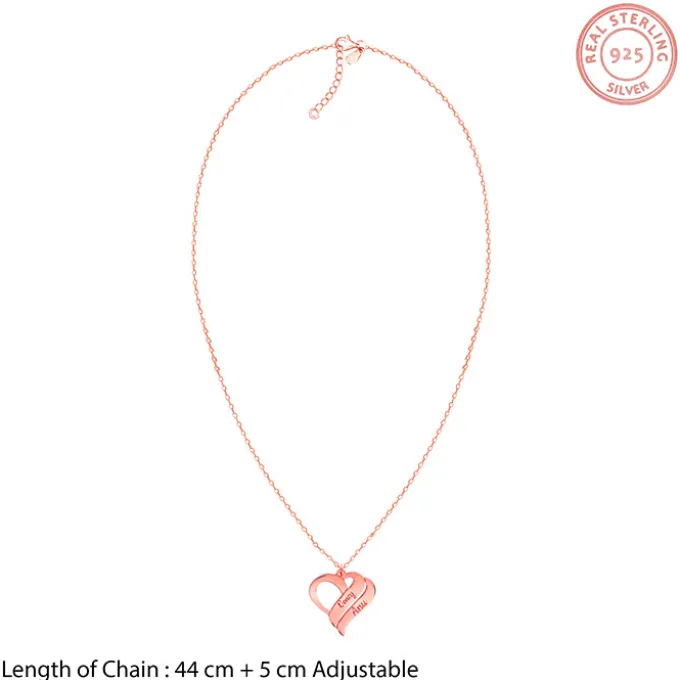 Rose Gold Personalised Name Heart Duo Pendant With Link Chain