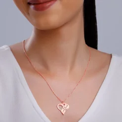 Rose Gold Personalised Name Heart Duo Pendant With Link Chain