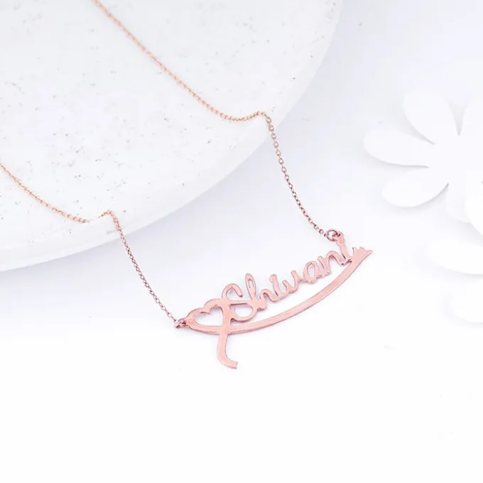 Rose Gold Personalised Name Heart Necklace