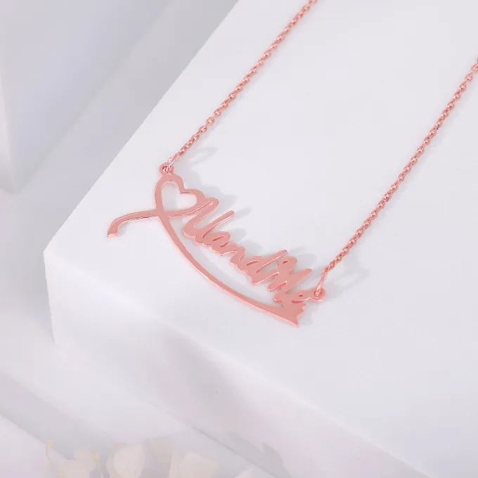 Rose Gold Personalised Name Heart Necklace