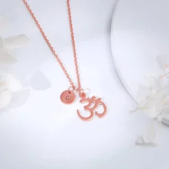 Rose Gold Personalised Om Pendant With Link Chain