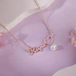 Rose Gold Personalised Pearl Heart Necklace