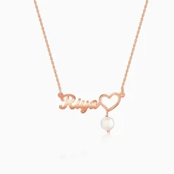 Rose Gold Personalised Pearl Heart Necklace