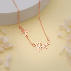 Rose Gold Personalised Pretty Butterfly Necklace