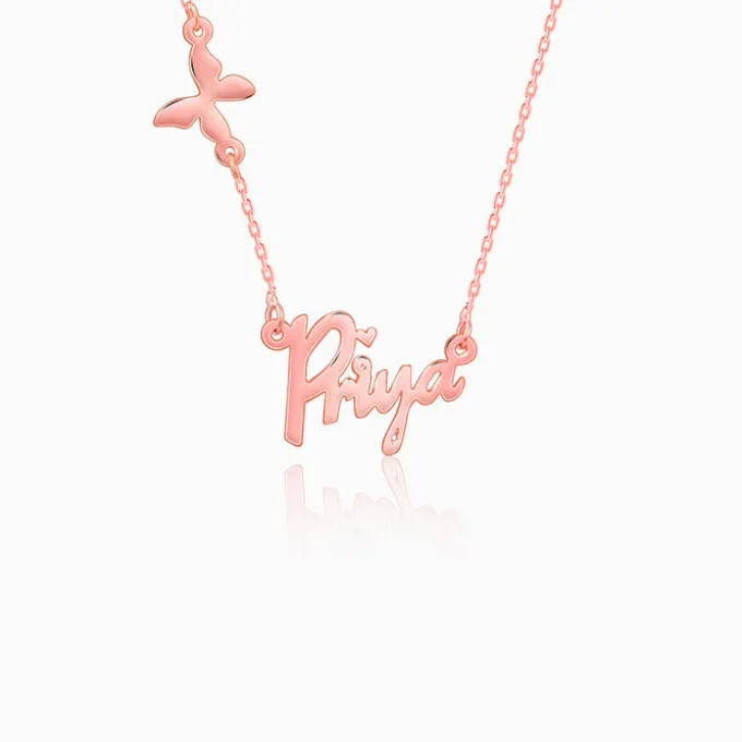 Rose Gold Personalised Pretty Butterfly Necklace
