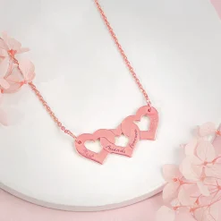 Rose Gold Personalised Triple Heart BFF Necklace