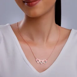 Rose Gold Personalised Triple Heart BFF Necklace
