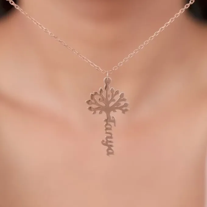 Rose Gold Personalised Tree of Names Pendant with Link Chain
