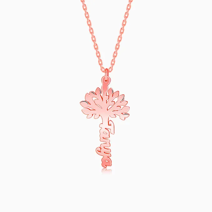 Rose Gold Personalised Tree of Names Pendant with Link Chain