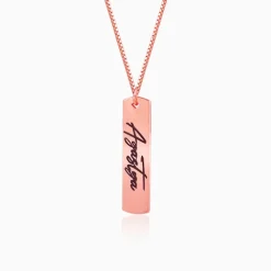Rose Gold Personalised Vertical Bar Name Pendant with Box Chain For Him