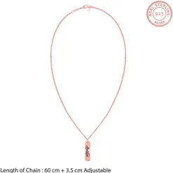 Rose Gold Personalised Vertical Bar Name Pendant with Box Chain For Him