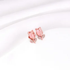 Rose Gold Pink Quartz Flower Earrings