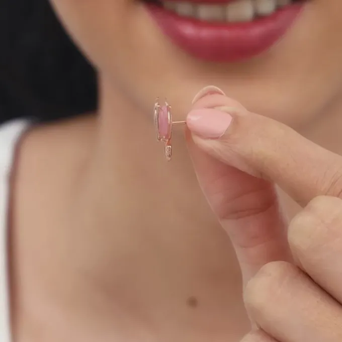 Rose Gold Pink Quartz Flower Earrings