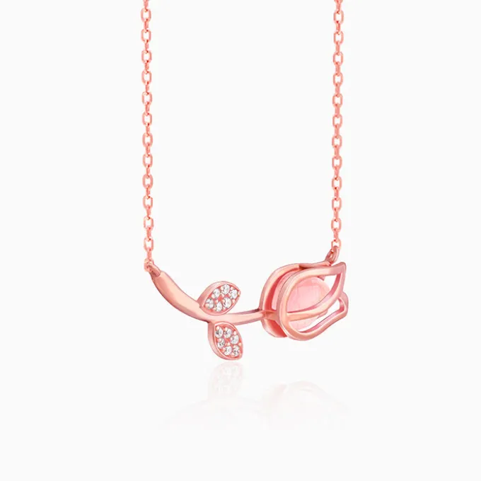 Rose Gold Pink Quartz Flower Necklace