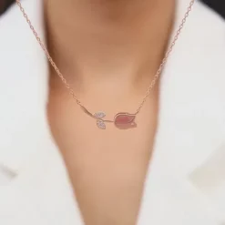 Rose Gold Pink Quartz Flower Necklace