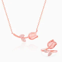Rose Gold Pink Quartz Flower Set of Two