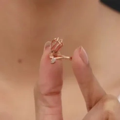 Rose Gold Pink Quartz Flower Set of Two