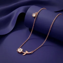 Rose Gold Plated Crystal Floral Bud Necklace