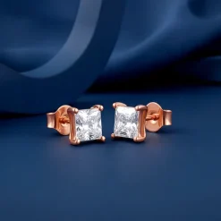 Rose Gold Princess Cut Zircon Studs
