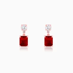 Rose Gold Red Baguette Earrings