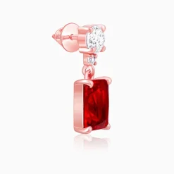 Rose Gold Red Baguette Earrings