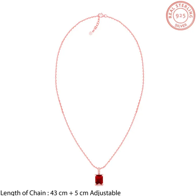Rose Gold Red Baguette Pendant with Link Chain