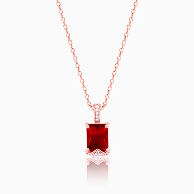 Rose Gold Red Baguette Pendant with Link Chain