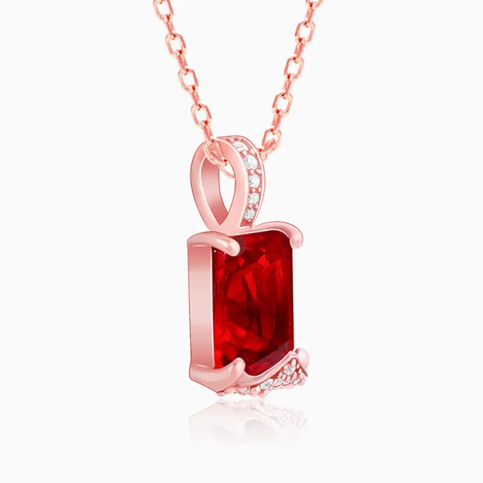 Rose Gold Red Baguette Pendant with Link Chain