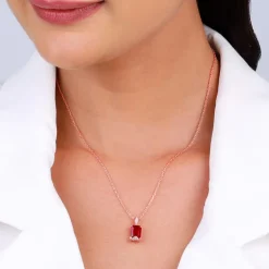 Rose Gold Red Baguette Pendant with Link Chain