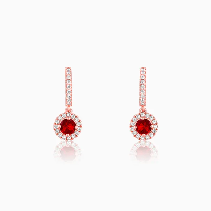 Rose Gold Red Drizzle Drop Earrings