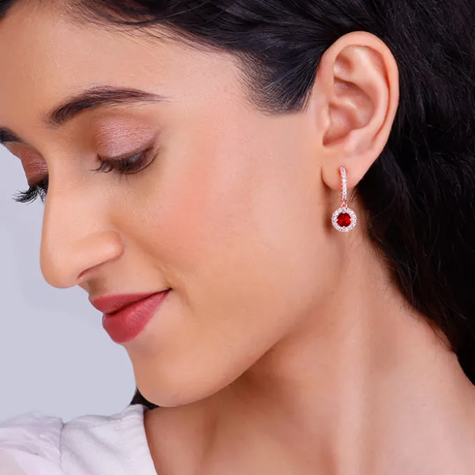Rose Gold Red Drizzle Drop Earrings