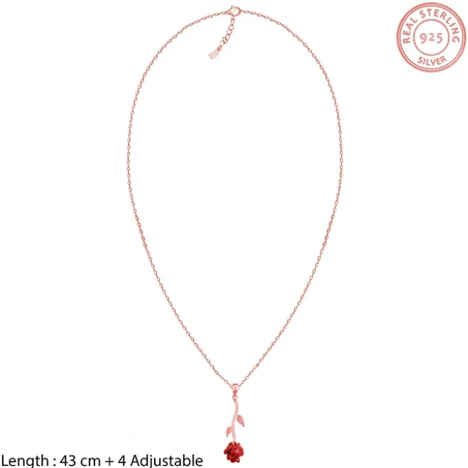 Rose Gold Red Rose Pendant with Link Chain
