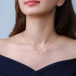 Rose Gold Rose In Heart Pendant with Link Chain