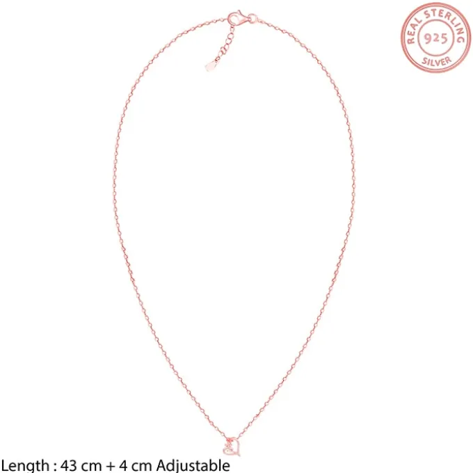 Rose Gold Rose In Heart Pendant with Link Chain
