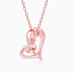 Rose Gold Rose In Heart Pendant with Link Chain