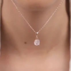 Rose Gold Rose Quartz Pendant With Link Chain