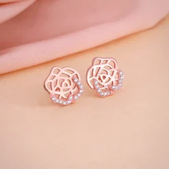 Rose Gold Rosette Filigree Earrings
