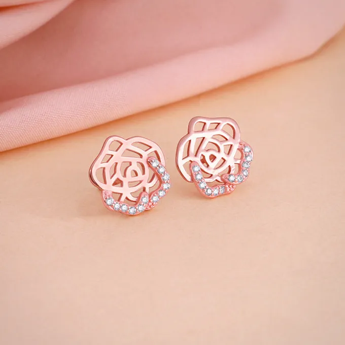 Rose Gold Rosette Filigree Earrings